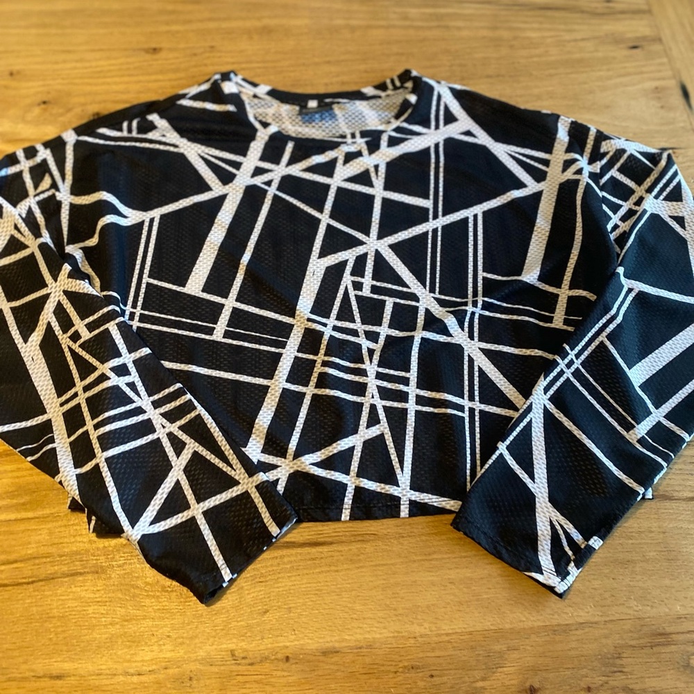 Sports Illustrated Geo Print Mesh Long Sleeve Crop Shirt Crew Women’s‎ M Prelov